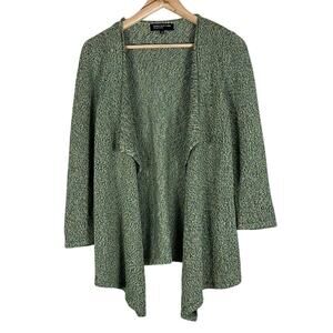 Jones New York Cardigan Womens S Green Yellow Knit Asymmetric Hem Linen Coastal